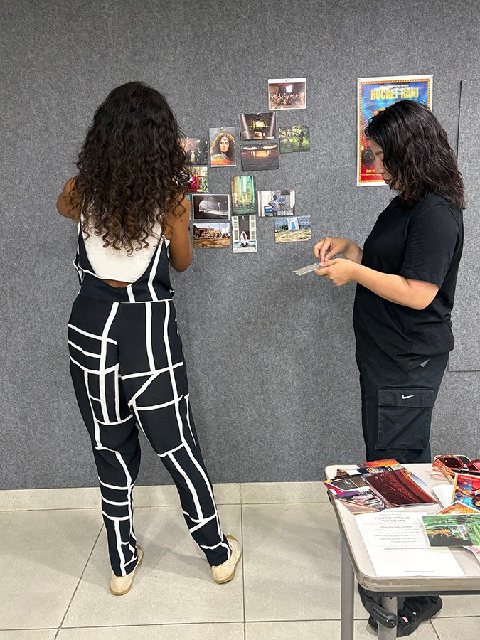 Artists Sheetal Mallar and Tamaki Yoshida preparing for their artist talk at The Book Walks On.
