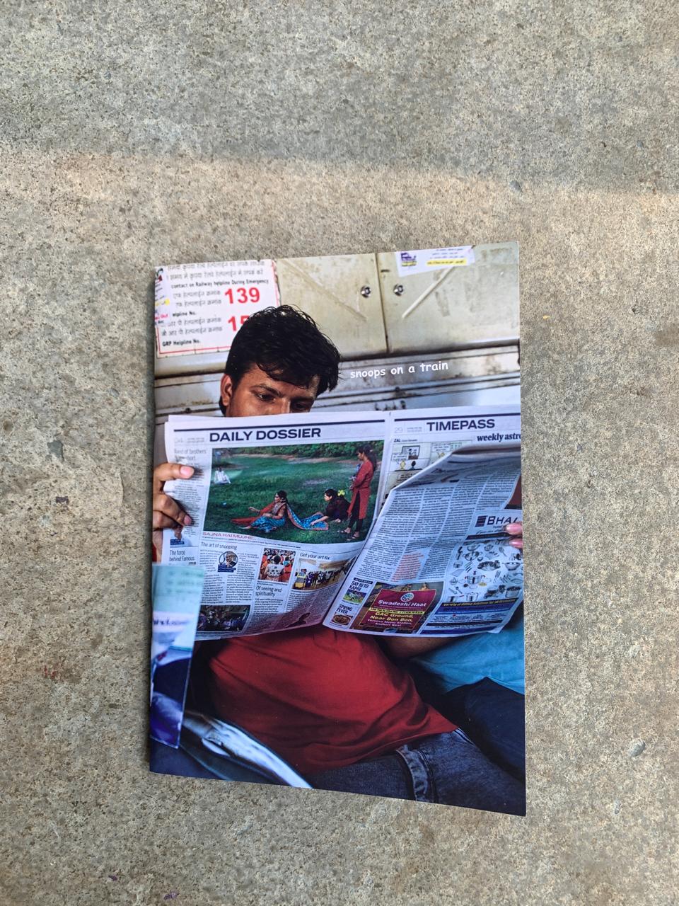 Train zine print shown as part of Ritesh Uttamchandani's book-making process.