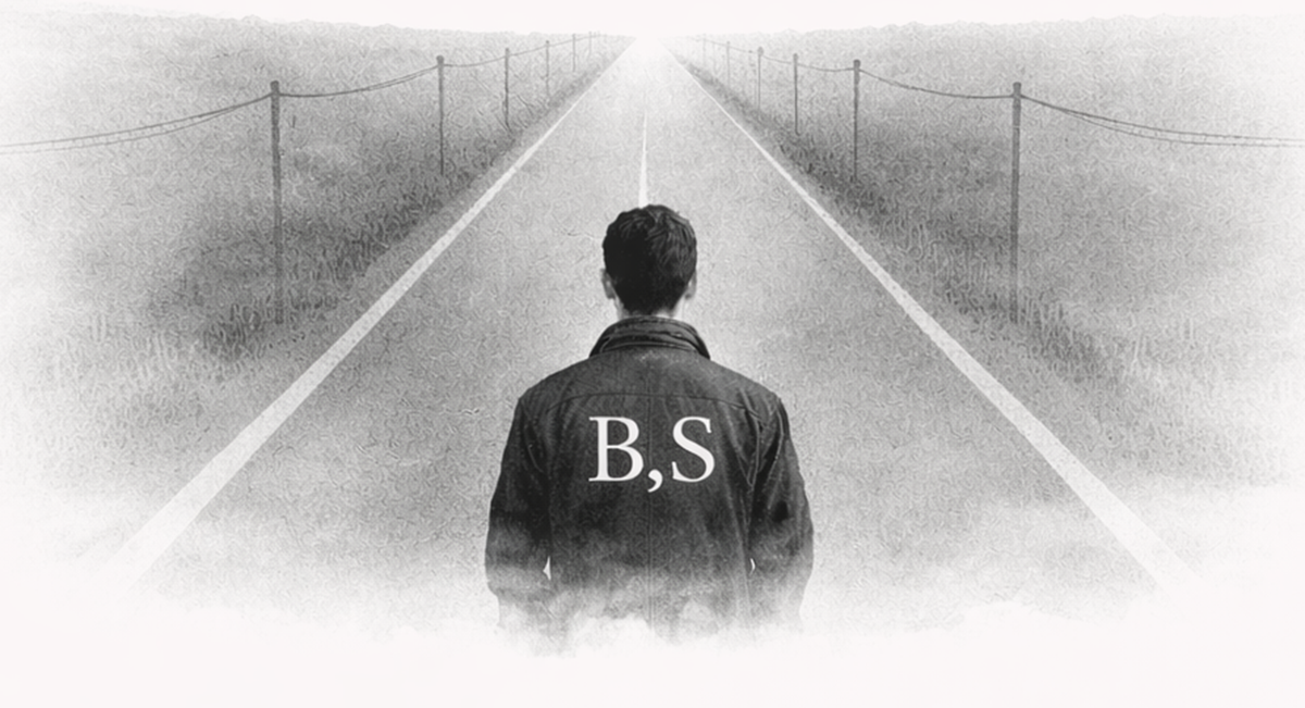 A figure standing before a long road